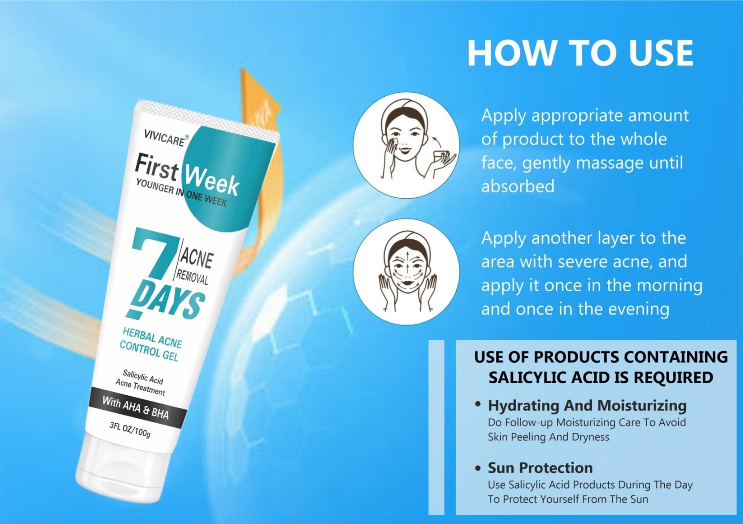 7 Days Herbal Acne Removal Gel - Acne Control Treatment with Salicylic Acid 100gm - View 2